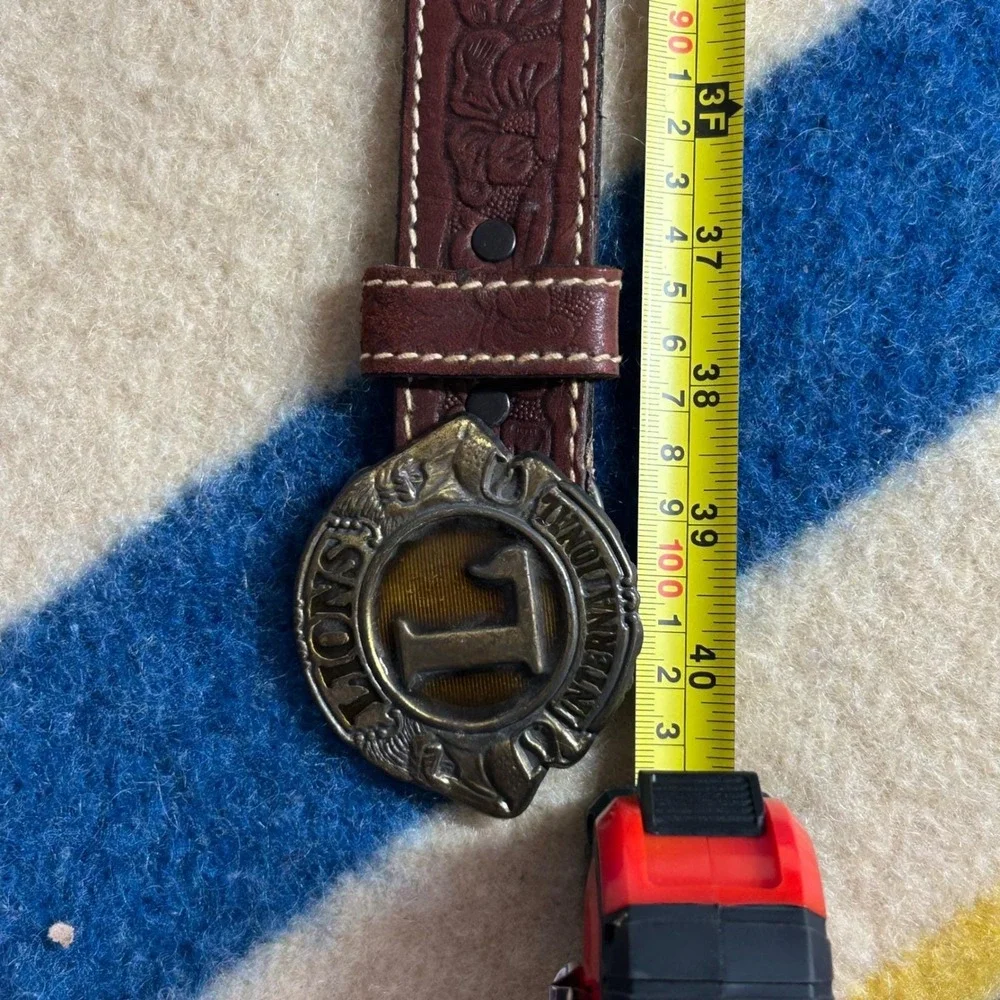 Vintage Lions International Floral Embossed Leather Belt M‎ Mens 34-36 Western